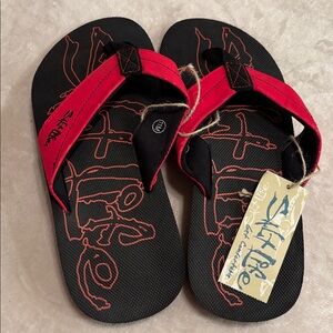 Salt Life Mens Flip Flops Size 11 New Red Black Fishermancore